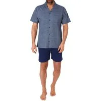 Normann Pyjama Herren kurzarm Schlafanzug Shorty Pyjama zum durchknöpfen
