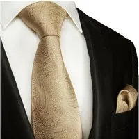 Paul Malone Krawatte Herren Hochzeitskrawatte mit Tuch paisley 100% Seide Bräutigam Schlips (Set, 2-St., Krawatte mit Einstecktuch) Schmal (6cm), cappuccino braun 2109