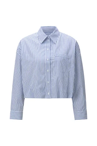 Rich & Royal - Cotton Striped Balloon Blouse skyway blue - Gr. - 42