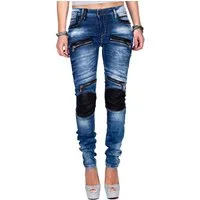 Cipo & Baxx Bikerjeans Damen Skinny Fit Hose Stonewashed BA-WD346 Besonderer Kniebereich
