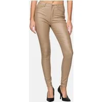 Elara Lederimitathose Damen Kunstlederhose Skinny Fit Matt Look High Waist Stretch Hose