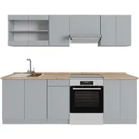 Vicco Küchenzeile R-Line, Grau/Goldkraft Eiche, 240 cm, AP Eiche