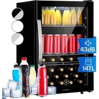 Klarstein Getränkekühlschrank Beersafe 5XL Kühlschrank 148L 3 Böden Panoramaglastür Edelstahl R600a 10045902, 85 cm hoch, 55 cm breit, Bierkühlschrank Getränkekühlschrank Flaschenkühlschrank mit Glastür