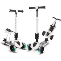 Habib Gruppe Sitzscooter 3-Rad Kinderroller mit LED Rädern & Sitz, Faltbar Höhenverstellbar