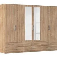 rauch Kleiderschrank Schrank Garderobe Wäscheschrank HERSBRUCK in 2 Breiten (Breiten: 226 oder 271 cm, Höhe 210 cm) mit 6 großzügigen Schubladen sowie Spiegeltüren MADE IN GERMANY