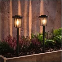Lights4fun LED Gartenleuchte 2er-Set "Dartmoor" Solar-Gartensteckleuchten mit Filament-LED
