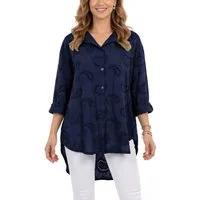 dy_mode Longbluse Damen Longbluse Oversize Tunika Boho Baumwollbluse Sommerbluse in Unifarbe, mit Paisley Lochstickerei, in Vokuhila-Schnitt