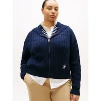 Tommy Hilfiger Curve Kapuzenstrickjacke CRV CO CABLE MID GG LS ZIP HOODY in großen Größen, mit Zopfmuster