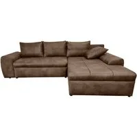 luma-home Ecksofa 18011, mit Bettfunktion B266/T186/H90 cm, Ottomane rechts, Federkern im Rücken, Wellenunterfederung, Bettkasten, Mikrofaser Leder-Optik Vintage Braun