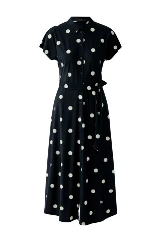 Oui - Maxikleid Silky Touch black offwhite - Gr. - 36