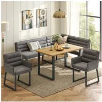 OKWISH Eckbankgruppe 4-tlg. mit Tisch 140x80 cm in Grau/Holzfarbe mit Chenille-Bezug, (Set, 4-tlg., Inkl. Eckbank, 2 Stühle & Esstisch für Küche & Essbereich), Platzsparende Tischgruppe für Eckaufstellung