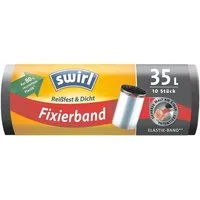 Swirl Müllbeutel, 10 Stück/Rolle, mit Fixierband, 35 l, schwarz, reißfest/ tropfsicher