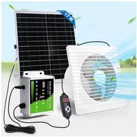 XERSEK Wandventilator Abluftventilat mit 22W Solarpanel Wandlüfter inkl. Timer & Akkuanzeige, Verstellbare Geschwindigkeit, leise