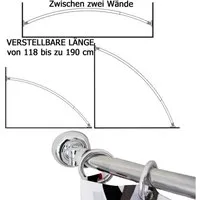 Ekershop Duschvorhangstange ALU AUSZIEHBAR Bogenstange + 2 Schrägwand Adapter Chrom Oval Stange, Ø 28 mm, ausziehbar, kürzbar, Symmetrische Winkel oder Oval für Duschvorhang ohne Duschvorhangringe, Verschraubt, Aluminium, Zwischen zwei Wände Verstell