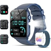blackview Smartwatch Herren Damen, LED-Leuchte, 350mAh (6 Tage), 2 Armbänder Smartwatch (1.91 Zoll, iOS/Android), mit Wechselband aus weichemSilikon und Ladekabel, Antwort & Anruf tätigen,Herzfrequenz,Schlafmonitor,SpO2,Schritten,IP68