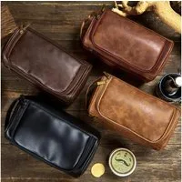 Renna Leather Kulturbeutel Kulturbeutel Leder Kosmetiktasche mit 2 Fächern für Reise