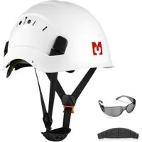 Mustbau Schutzhelm Arbeitshelm, EN397, ABS-Material, 53-63cm Verstellbarer Kopfumfang, Sicherheitshelm Bauhelm mit Anti-Beschlag-Brille und Schweißband