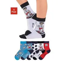 H.I.S Socken "Fußballsocken, Kinder Fußballsocken, WM Socken" (Packung, 5-Paar, Lustige Socken Gr. 23-26 bis 35-38) mit Fußballmotiven