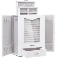 Yorbay Schmuckkasten mit echtem Glasfenster Halsketten Haken, Weiß, Schmuckkasten mit Glasfenster, Schmuckschatulle