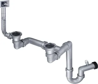 Neuesbad Siphon für 2-Becken Edelstahl SINKS, 2'' mit Überlauf IN Becken NB1DEZXY99221