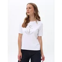 Passioni T-Shirt mit Anker-Motiv Weißes T-Shirt mit einem Anker aus Glitzersteinen