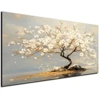 DARO Design Leinwandbild Modern Abstrakt Wandbilder XXL Wandbild Wand Deko Leinwand Bilder, (Baum mit Blüten - Bild groß Wohnzimmer Schlafzimmer Küche Esszimmer Einteilig Querformat Fotodruck Leinwände Wanddeko Abstrakte Kunst Boho), 30x20 cm