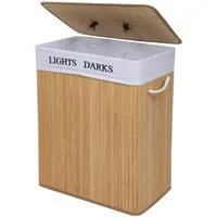 Mondeer Wäschekorb 100L (1 St), aus Bambus Faltbarer Wäschesammler mit 2 Fächern