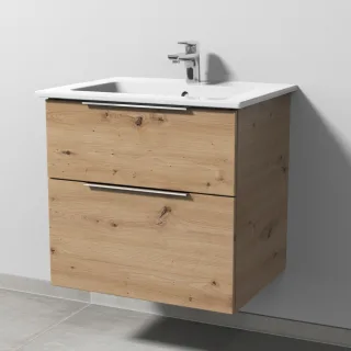 Sanipa 3way Keramik-Set Venticello Keramik-Waschtisch und Unterbau mit 2 Auszügen, Eiche Natural-Tou UM32285