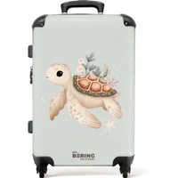 NoBoringSuitcases.com© Kinderkoffer mit leuchtende Räder - Braune Meeresschildkröte in pastellfarbener Unt, 4 Rollen, Mittelgroßer Reisetasche mit Rollen für 20kg, Kinderkoffer
