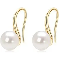ROUGEMONT Perlenohrringe Elegant geschwungene Damen Perlen Ohrringe 925 sterling Silber Gold, 925 Sterling Silber
