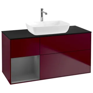 Villeroy und Boch Finion Waschtischunterschrank G822GKHB 120cm, Abdeckplatte black matt, Emotion, Regale Anthracite matt lacquer, Peony Matt