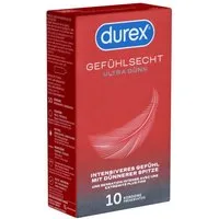 durex Kondome Gefühlsecht Ultra Packung mit, 10 St., hauchzarte Markenkondome mit 20% dünnerer Spitze
