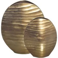 Wohnling Tischvase WL7.186 Vase 2er Set Aluminium Gold Blumenvase Dekovase Modern Rund (Vase 2er Set Aluminium Gold Modern Wellenmuster), Blumenvase 2-teilig, Dekovase Wohndeko Tischdeko