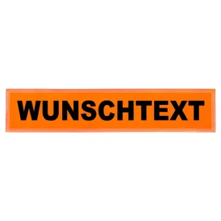Rückenschild 38 x 8 cm mit Wunschtext | leuchtrot | glänzend | ein- oder zweizeilig | Klett 1-zeilig