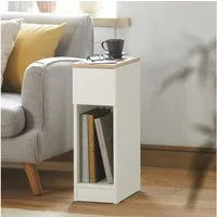 SoBuy Nachtschrank FBT111, Nachttisch schmal, Beistelltisch Zeitschriftenhalter Nachtkommode mit Schublade, offenes Fach, schmal, Schlafzimmer