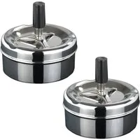 WENKO Aschenbecher 2er Set Drehaschenbecher Edelstahl Windaschenbecher Sturmaschenbecher, 9 x 5 cm