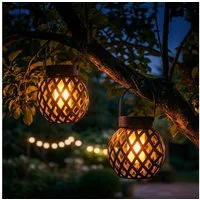 Spetebo LED Solarleuchte LED Laterne zum Hängen mit Flammeneffekt, Dämmerungssensor, LED fest integriert, orange, Gartenlaterne Solar betrieben
