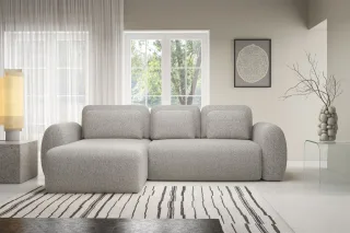 Ecksofa Schlafsofa Sofa GASTON in Stoff Puente Sandgrau Ottomane Links
