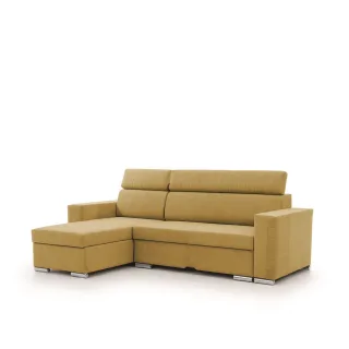 Ecksofa Schlafsofa Sofa CANTON in Stoff Camelia Senfgelb Ottomane Links