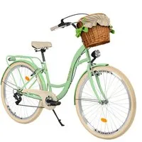 Milord Cityrad Milord City Damenfahrrad Weidenkorb 28/26 Zoll, Mintze-Creme, 7-Gang, 7 Gang, (Fahrradständer, Gepäckträger, Klingel, Korb, Kotflügel)