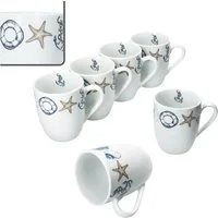 MamboCat Becher Neptun 6x Kaffeebecher 280ml Porzellan-Tassen Tee Kakao Anker maritim, Porzellan