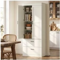 HOMCOM Hochschrank Buffetschrank mit 2 Schubladen (Set, 1-St., 1er Set) Kippsicherung, verstellbare Einlegeböden