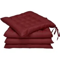 Beautissu Stuhlkissen 4er Set Stuhlkissen 40x40 mit Bändern Lea, Dunkelrot, Indoor & Outdoor Aulagen mit 5 cm Polsterung für Gartenmöbel & Stühle