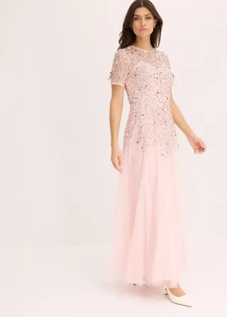 bonprix Maxikleid aus zartem Tüll mit Paillettenstickerei, rosa, Gr.42, Modern und feminin: Abendkleid in Maxi-Länge aus zartem Tüll mit Paillettenstickerei