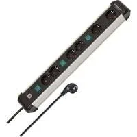 Premium-Alu-Line Steckdosenleiste 6-fach, 3x 2fach schaltbar schwarz/aluminium, 3 Meter Kabel, mit 3 Sicherheitsschaltern