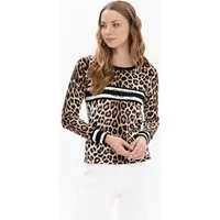 Passioni Strickpullover mit Leoprint und Logo