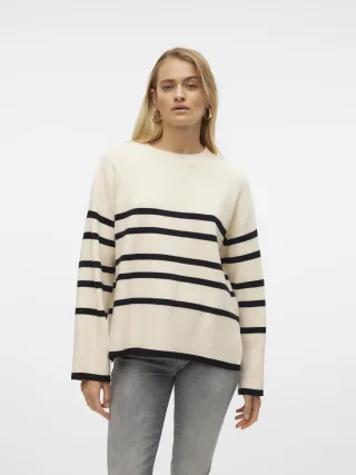 VERO MODA - VMSABA LS O-NECK STRIPE PULLOVER GA NOOS birch - Gr. - XL