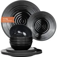 Moritz Geschirr-Set Camping Geschirr Stone Black 12-teilig