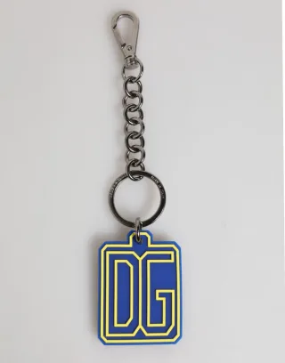 Blau Gelb DG Gummi Logo Silber Männer Schlüsselanhänger Schlüsselring