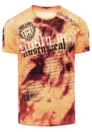 T-Shirt Verwaschen mit Logo Print und Knopfleiste